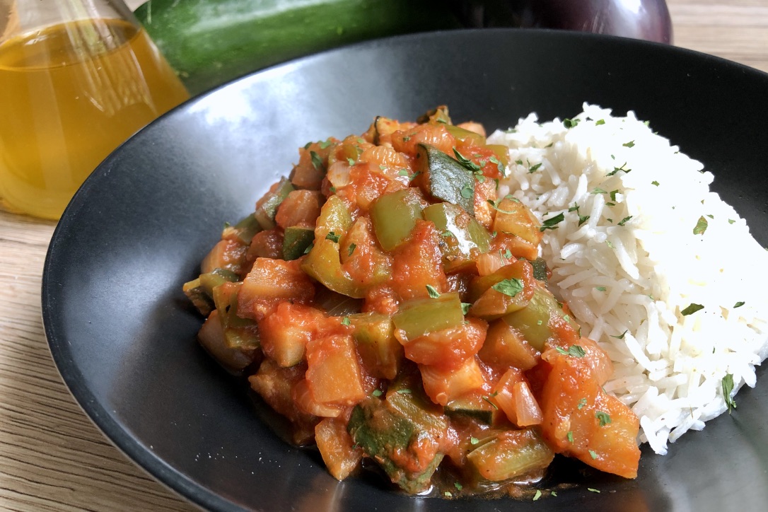 Pisto con berenjena y calabacín